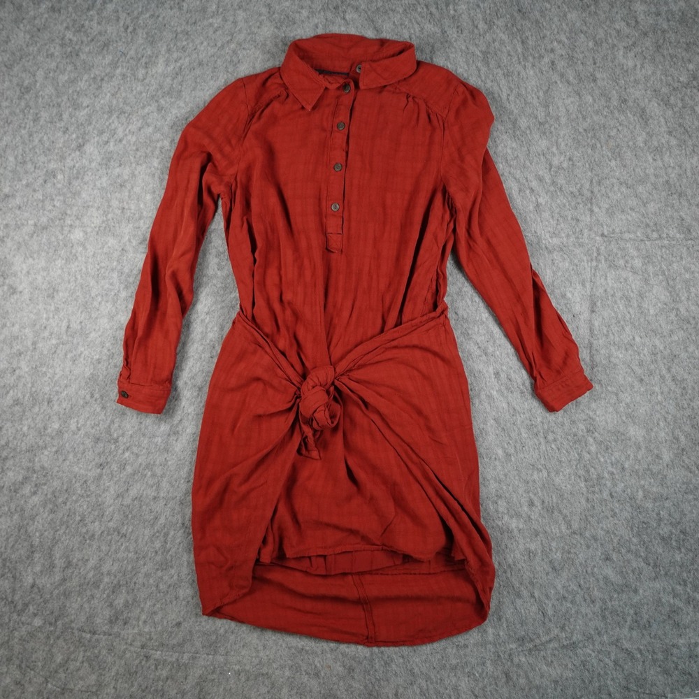 Maeve Dress Women 6 Red Orange Bloomsbury Front Tie Long Sleeve Collared Mini